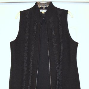 COLDWATER CREEK WOMEN'S BLACK RUFFLE FRONT ZIPPERED VEST 100% WOOL, SIZE…